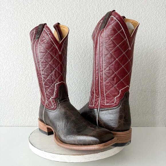 Rod Patrick Mens Cowboy Boots 15AA Mocha Bison Brown Leather Western Square Toe - Picture 1 of 13